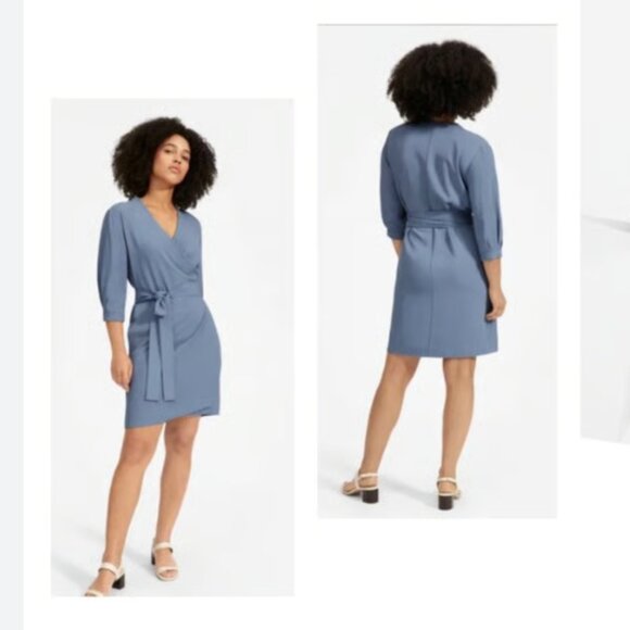 Everlane The Japanese Go Weave Long Sleeve Slate Blue Women's wrap short 8 - Picture 1 of 7